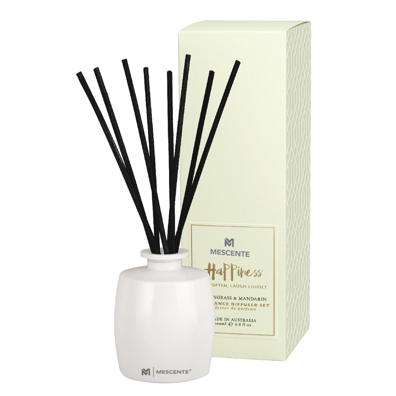 Set regalo con diffusore di aromi M&Scent, bottiglia grande in vetro, Home Essentials, con bastoncini in rattan