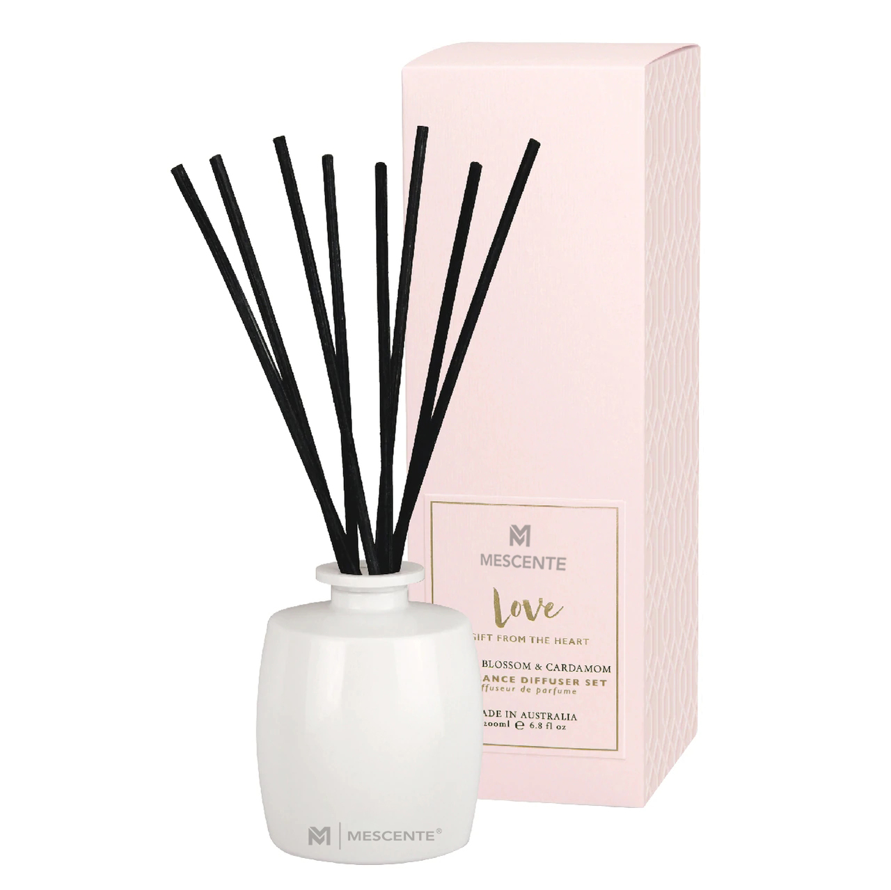 Set regalo con diffusore di aromi M&Scent, bottiglia grande in vetro, Home Essentials, con bastoncini in rattan