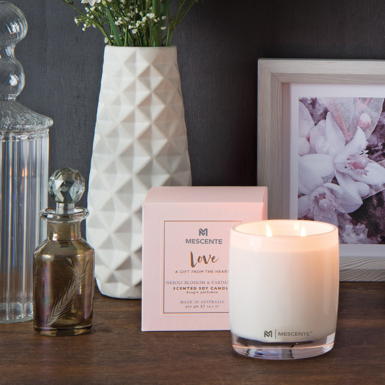 Set regalo con diffusore di aromi M&Scent, bottiglia grande in vetro, Home Essentials, con bastoncini in rattan