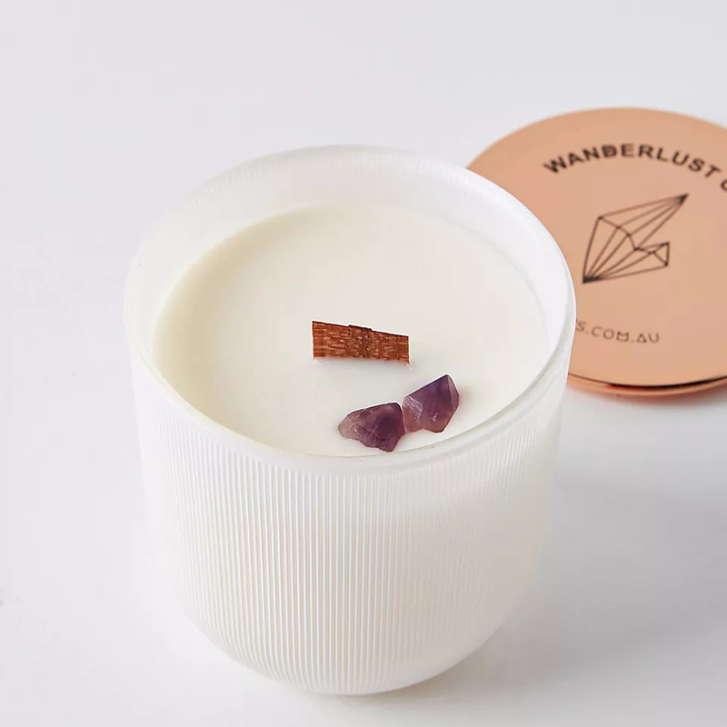 Candele di cera di soia profumate con aromaterapia con gemma infusa di cristallo con logo in marmo di lusso all'ingrosso
