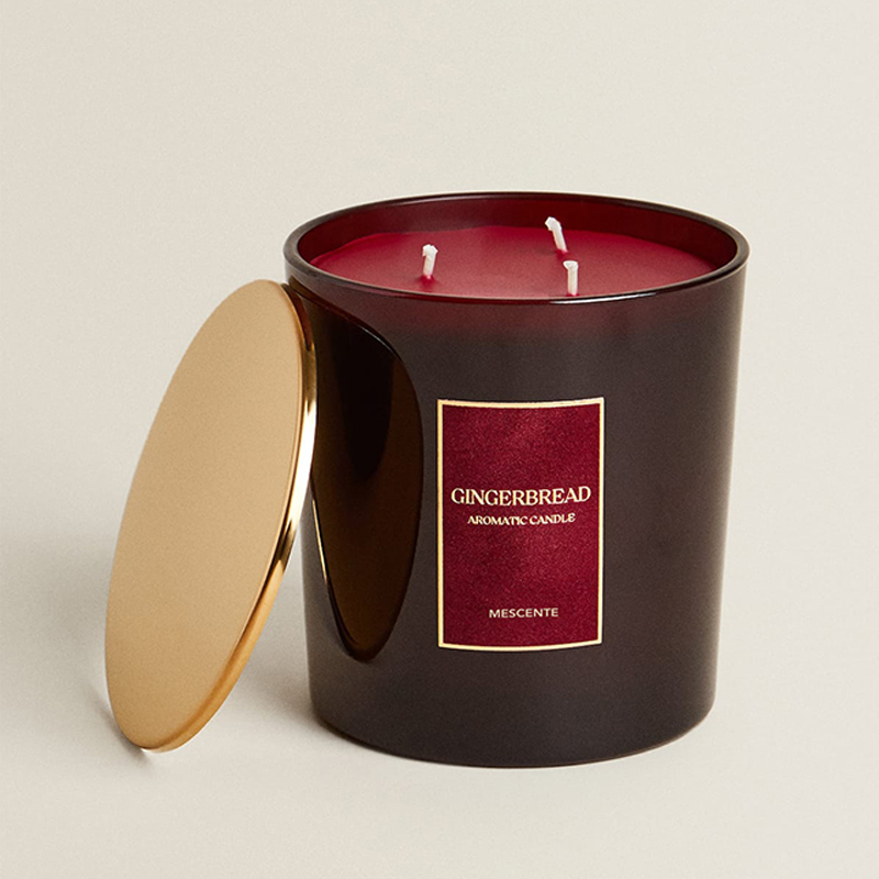 Candele M&Scent Custom Luxury a 3 stoppini Candela profumata in vetro nero opaco con etichetta privata personalizzata