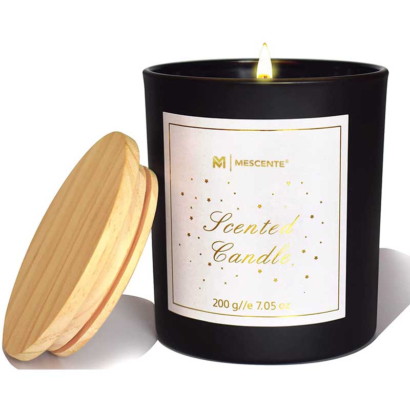 M&Scent Logo personalizzato Mini bottiglia rotonda in vetro di cristallo Candele profumate alla cera di soia al caffè con scatola sfusa