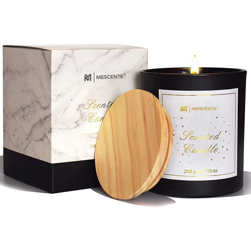 M&Scent Logo personalizzato Mini bottiglia rotonda in vetro di cristallo Candele profumate alla cera di soia al caffè con scatola sfusa