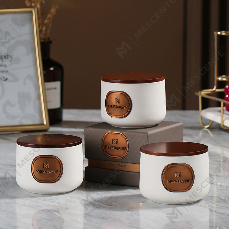 Set regalo di candele in cera di cocco profumate personalizzate in ceramica con etichetta privata M&Scent