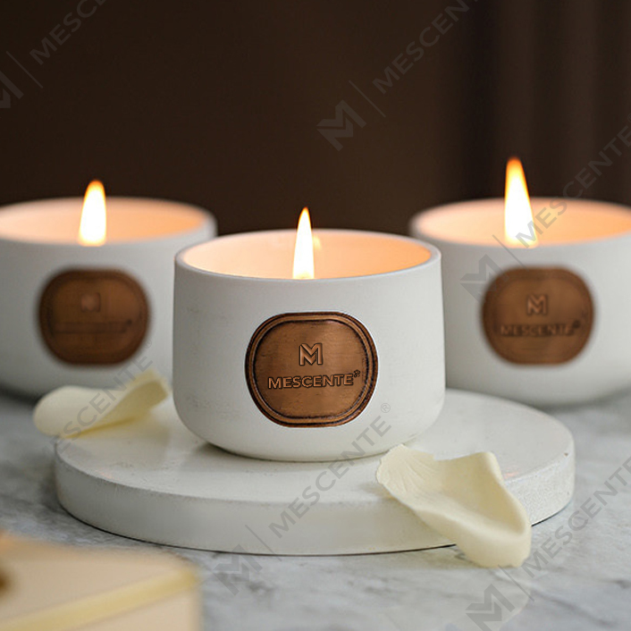 Set regalo di candele in cera di cocco profumate personalizzate in ceramica con etichetta privata M&Scent