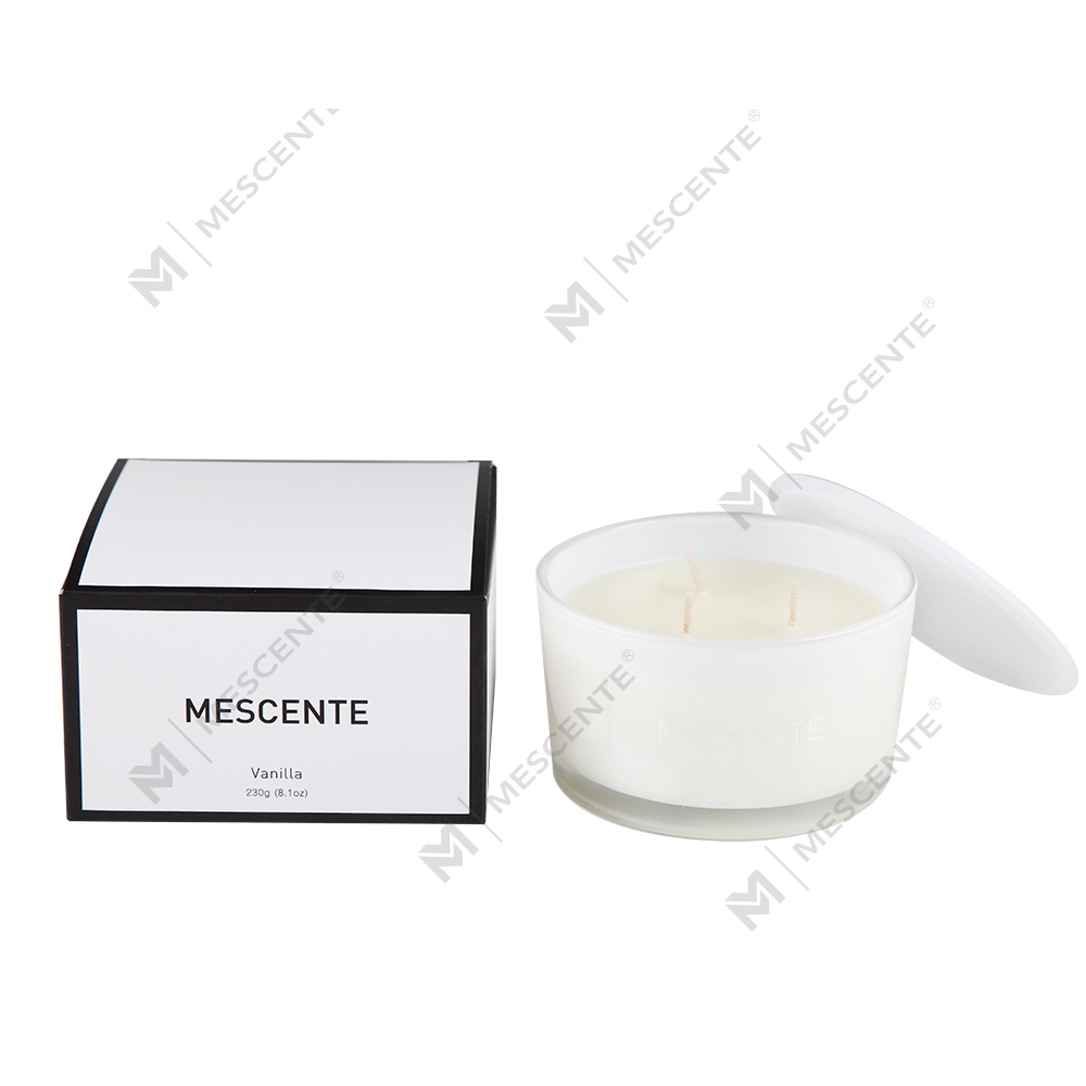 Mescente Wholesale Etichetta privata Barattolo di vetro 3 stoppini Candela profumata al 100% cera di soia