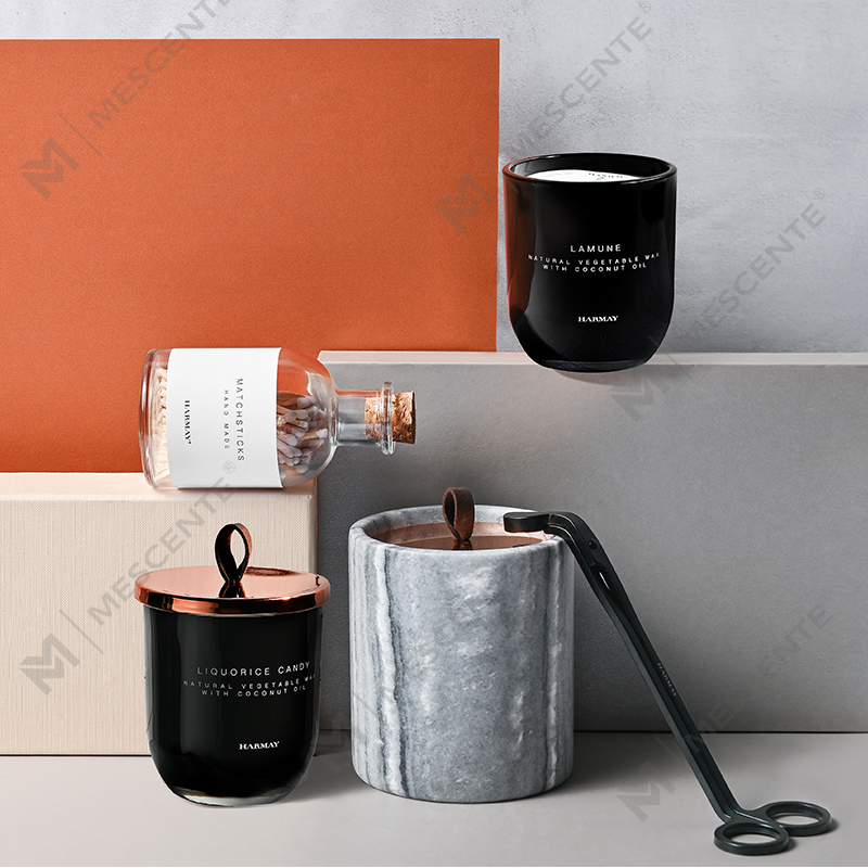 M&Scent Candele di cera di soia profumate in cristallo di vetro nero con decorazione personalizzata di lusso all'ingrosso