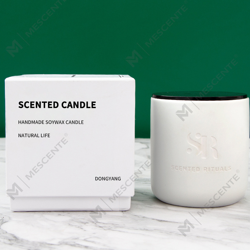 Profumo M&S Logo personalizzato Barattoli in ceramica economici con candela con coperchio in legno, candele di lusso in cera di cocco