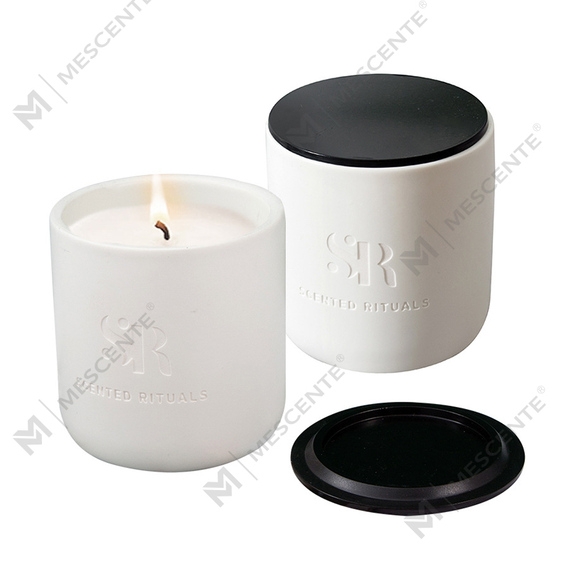 Profumo M&S Logo personalizzato Barattoli in ceramica economici con candela con coperchio in legno, candele di lusso in cera di cocco