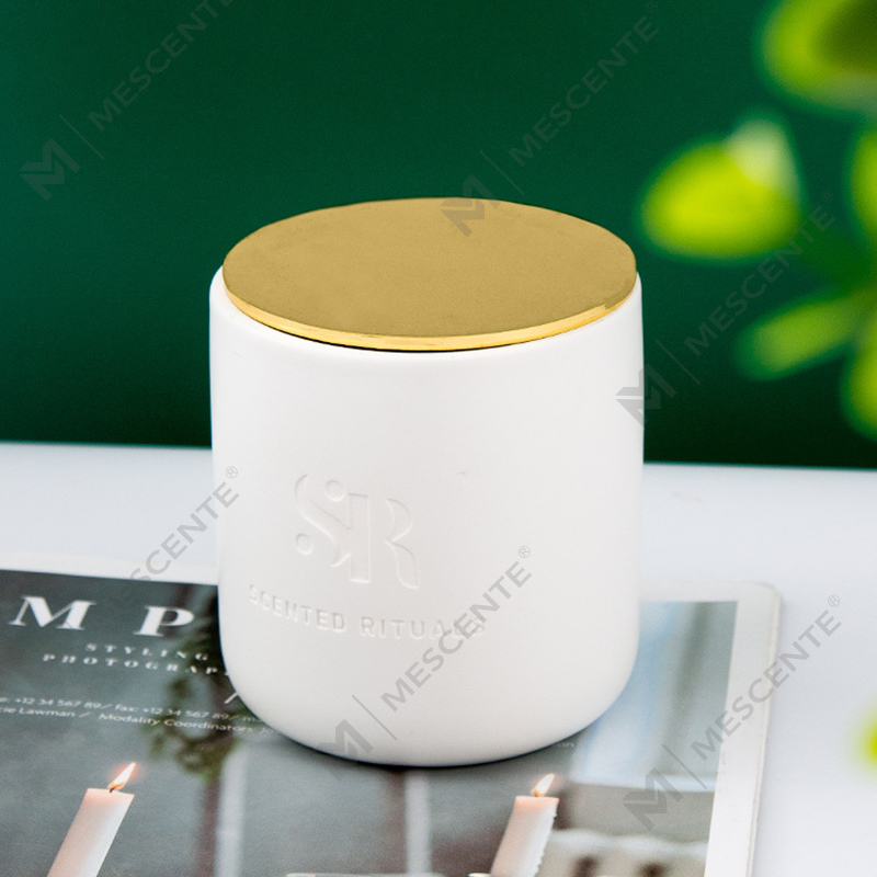 Profumo M&S Logo personalizzato Barattoli in ceramica economici con candela con coperchio in legno, candele di lusso in cera di cocco