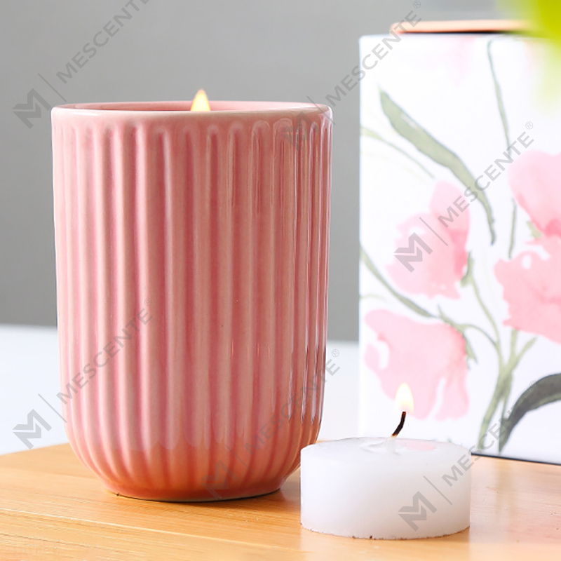 Candele profumate Woodwick in ceramica colorata con etichetta privata di lusso all'ingrosso all'ingrosso sfuse