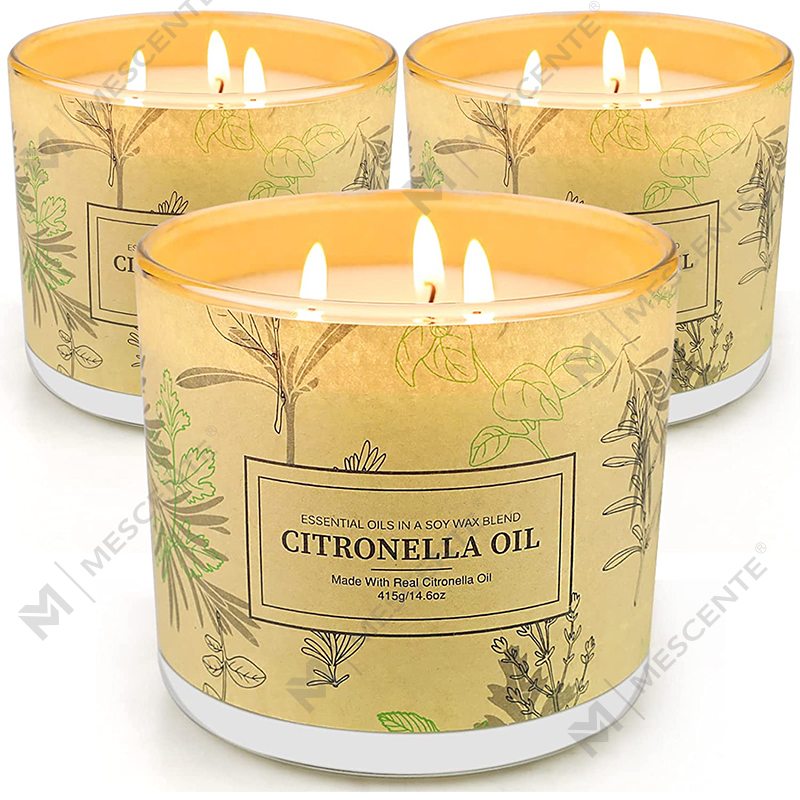 Set di candele all'olio di citronella per aromaterapia con barattolo di 3 stoppini di lunga durata per il balcone del patio del giardino di casa