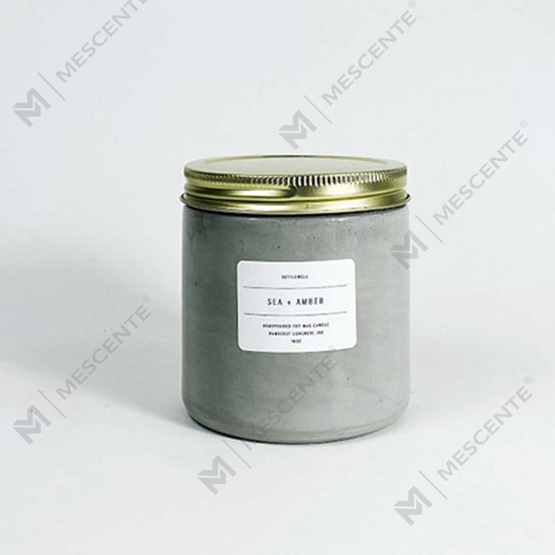 Candela profumata in barattolo di cemento bianco personalizzato con coperchio