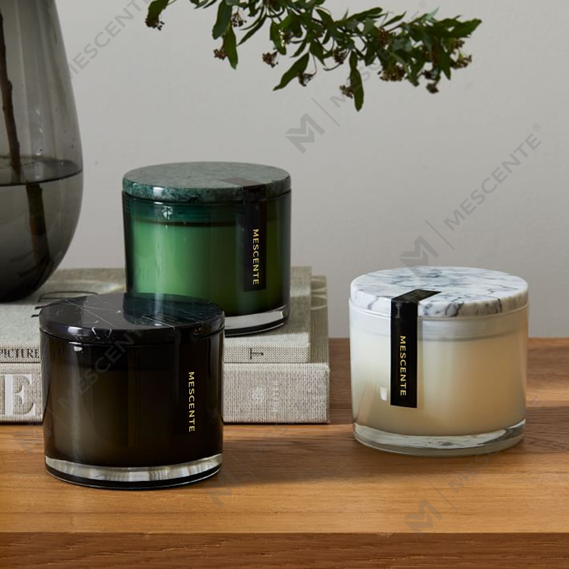 Candela all'ingrosso a basso costo di lusso senza etichetta con coperchio in marmo Vitrina a 2 stoppini