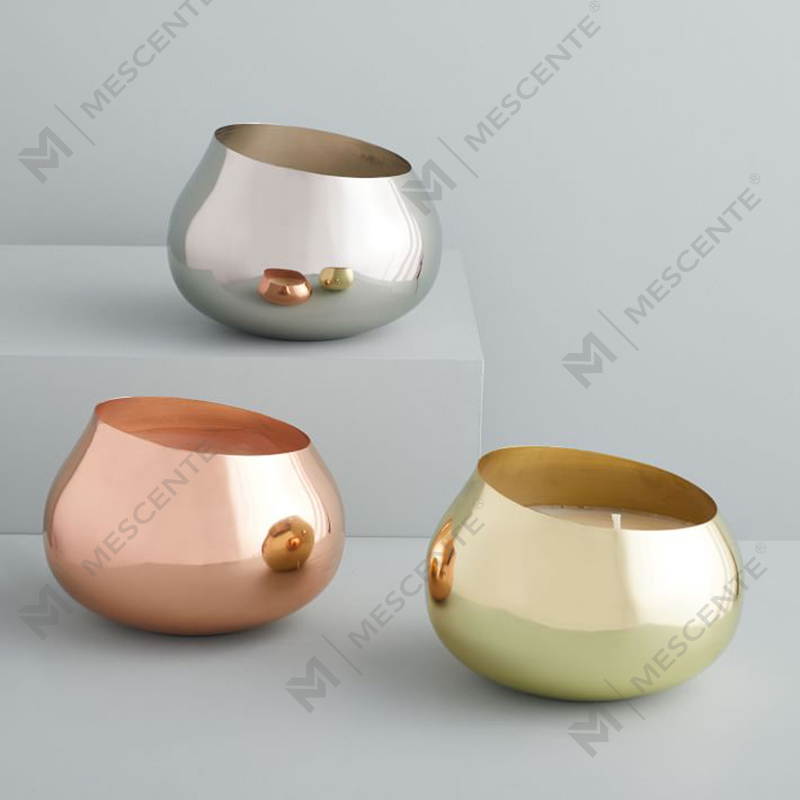 Candele profumate rotonde in metallo angolato con etichetta privata di lusso a colori all'ingrosso