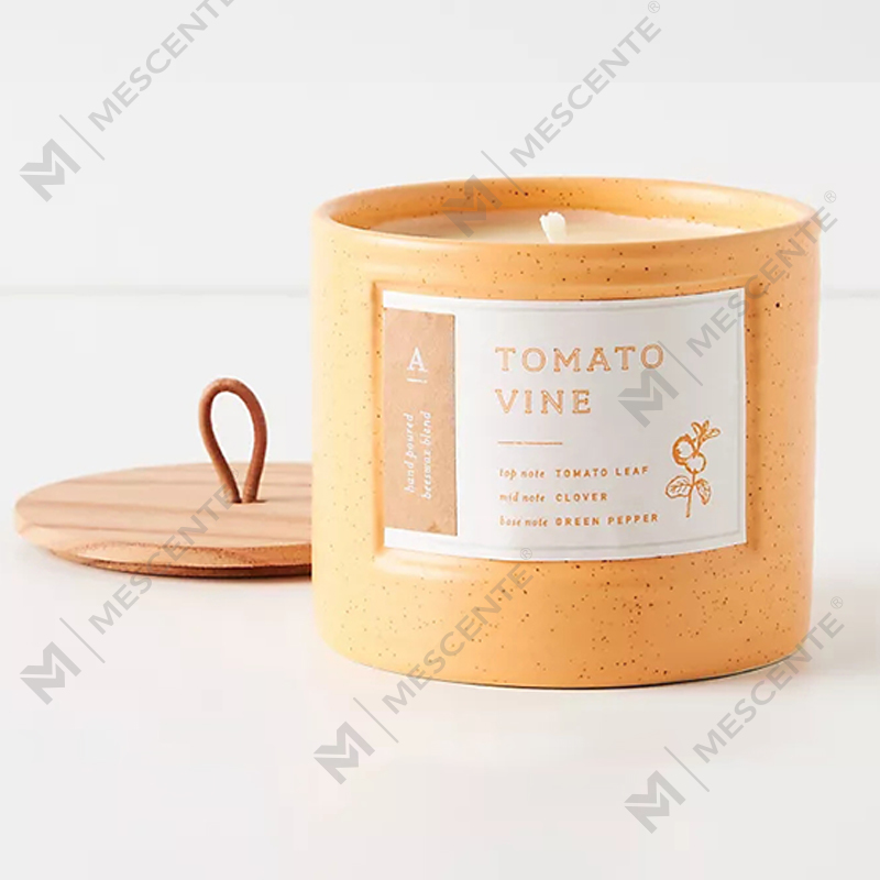 Candele chic in cera di soia profumata con barattoli in ceramica colorata con etichetta privata M&Scent