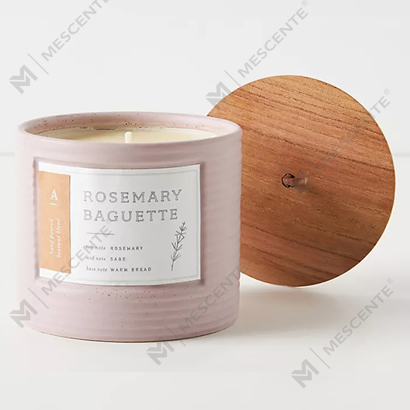 Candele chic in cera di soia profumata con barattoli in ceramica colorata con etichetta privata M&Scent
