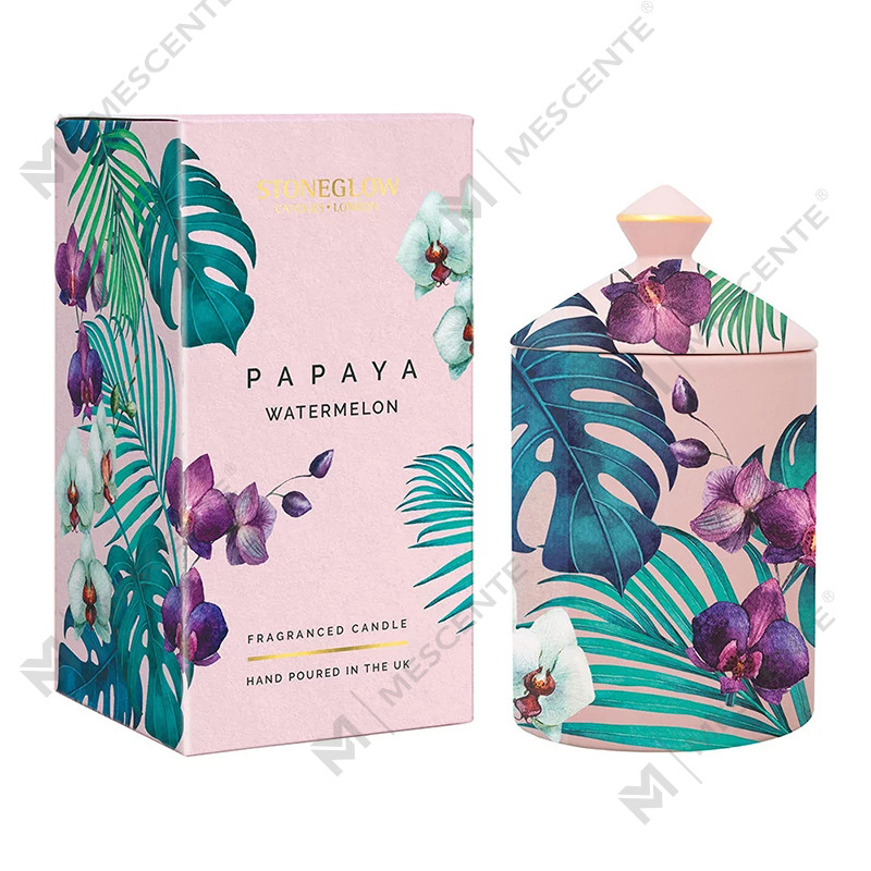 Candela tumbler M&Scent dal design speciale Color Urban Botanics con scatola pieghevole
