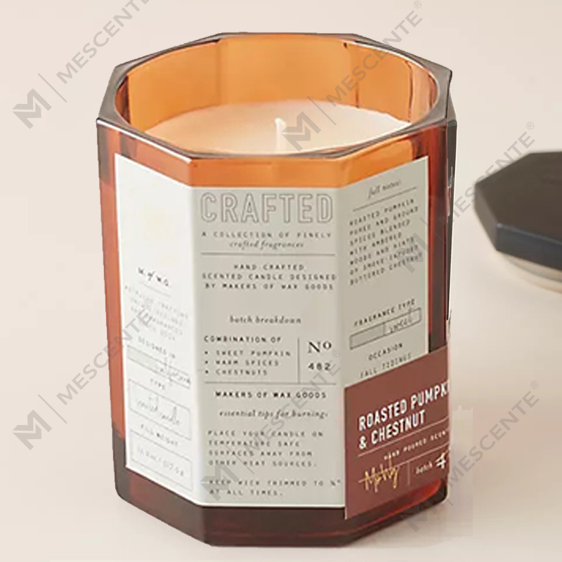 Candela in vetro artigianale autunnale con tappo in legno di lusso personalizzato M&Scent, vaso in vetro, stoppino in cotone, miscela di cera di soia