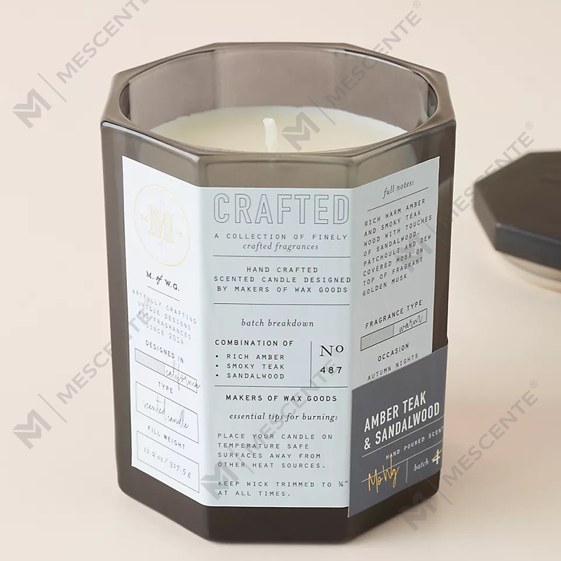 Candela in vetro artigianale autunnale con tappo in legno di lusso personalizzato M&Scent, vaso in vetro, stoppino in cotone, miscela di cera di soia