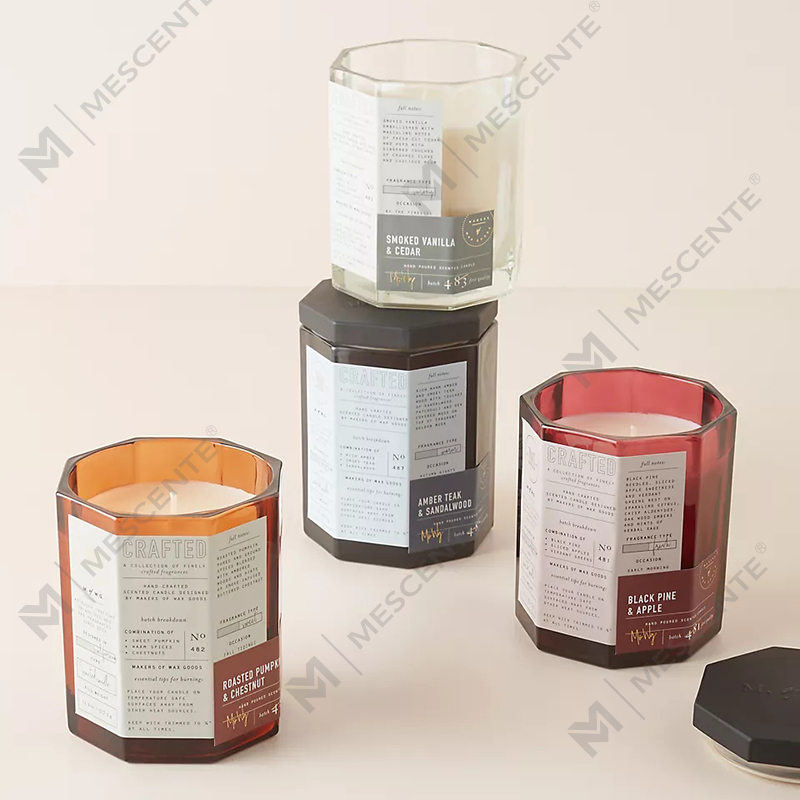 Candela in vetro artigianale autunnale con tappo in legno di lusso personalizzato M&Scent, vaso in vetro, stoppino in cotone, miscela di cera di soia