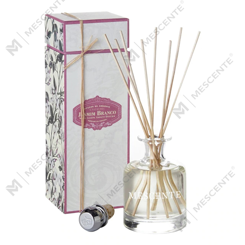 Diffusore a lamella con bastoncini di profumo di fiori di magnolia in pelle grigia di cemento ecologico da 400 ml di lusso primaverile